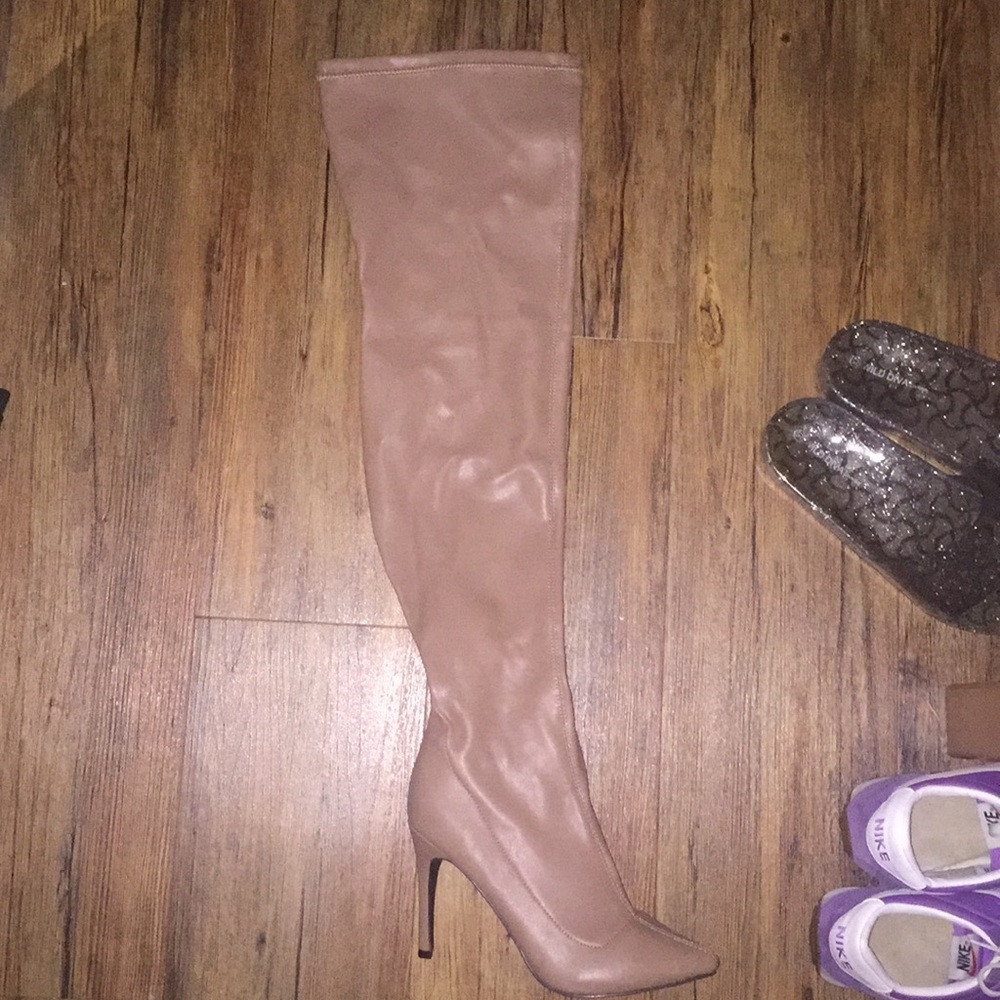 Heel thigh high leather boots tan (make offer)